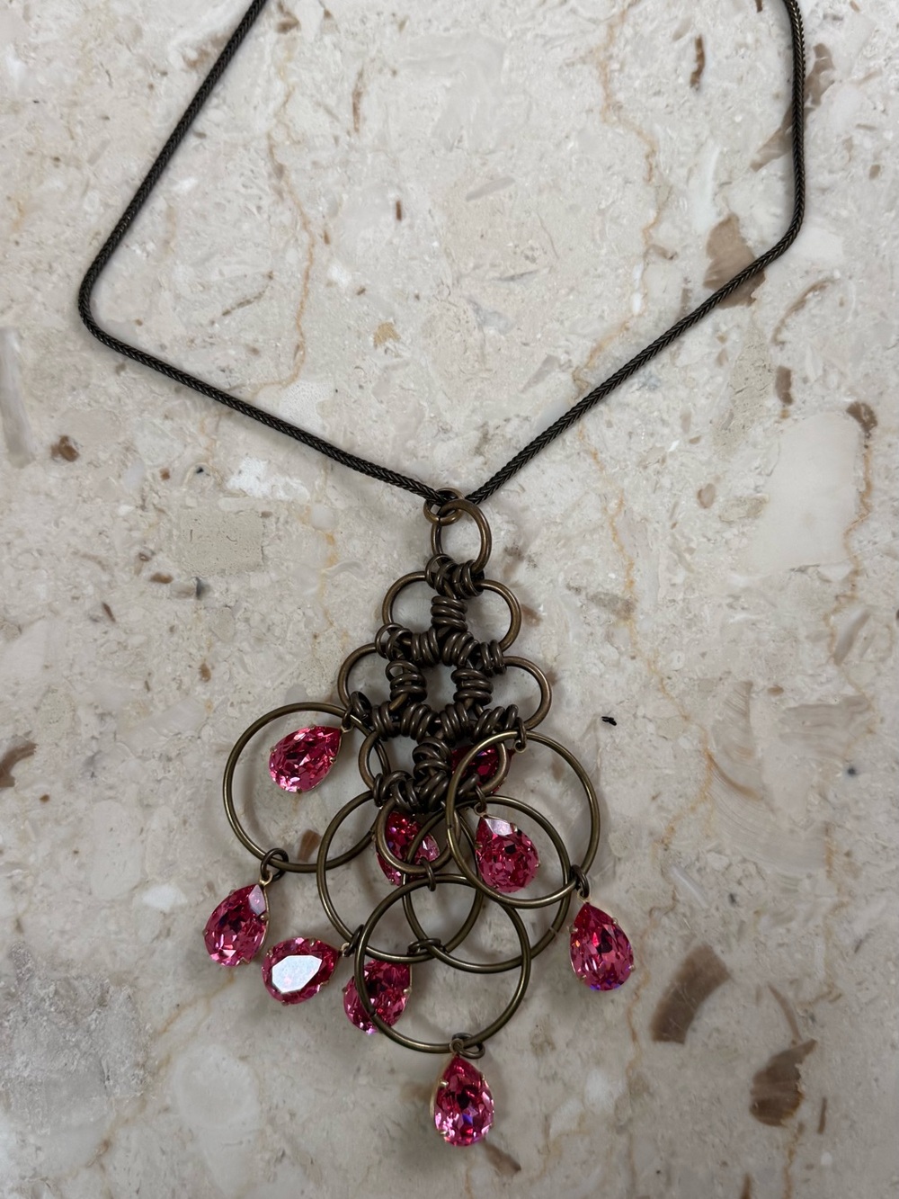 Aris Pink Teardrop Ring Cascade Necklace